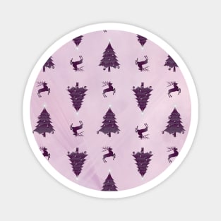 Pretty Plum Christmas Trees & Reindeer Pattern on Pink Peach Ombre Magnet